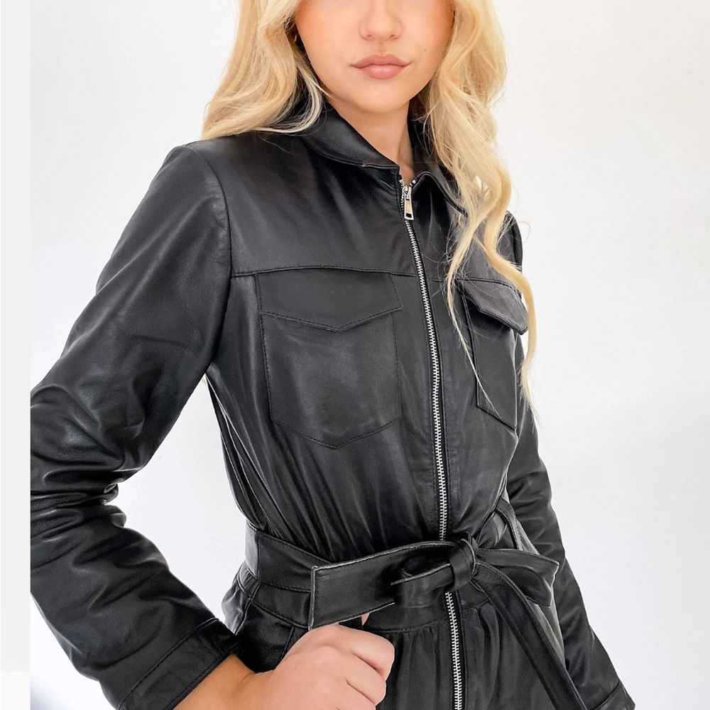 Lab Leather tie waist jumpsuit in black - Picture 3 of 7